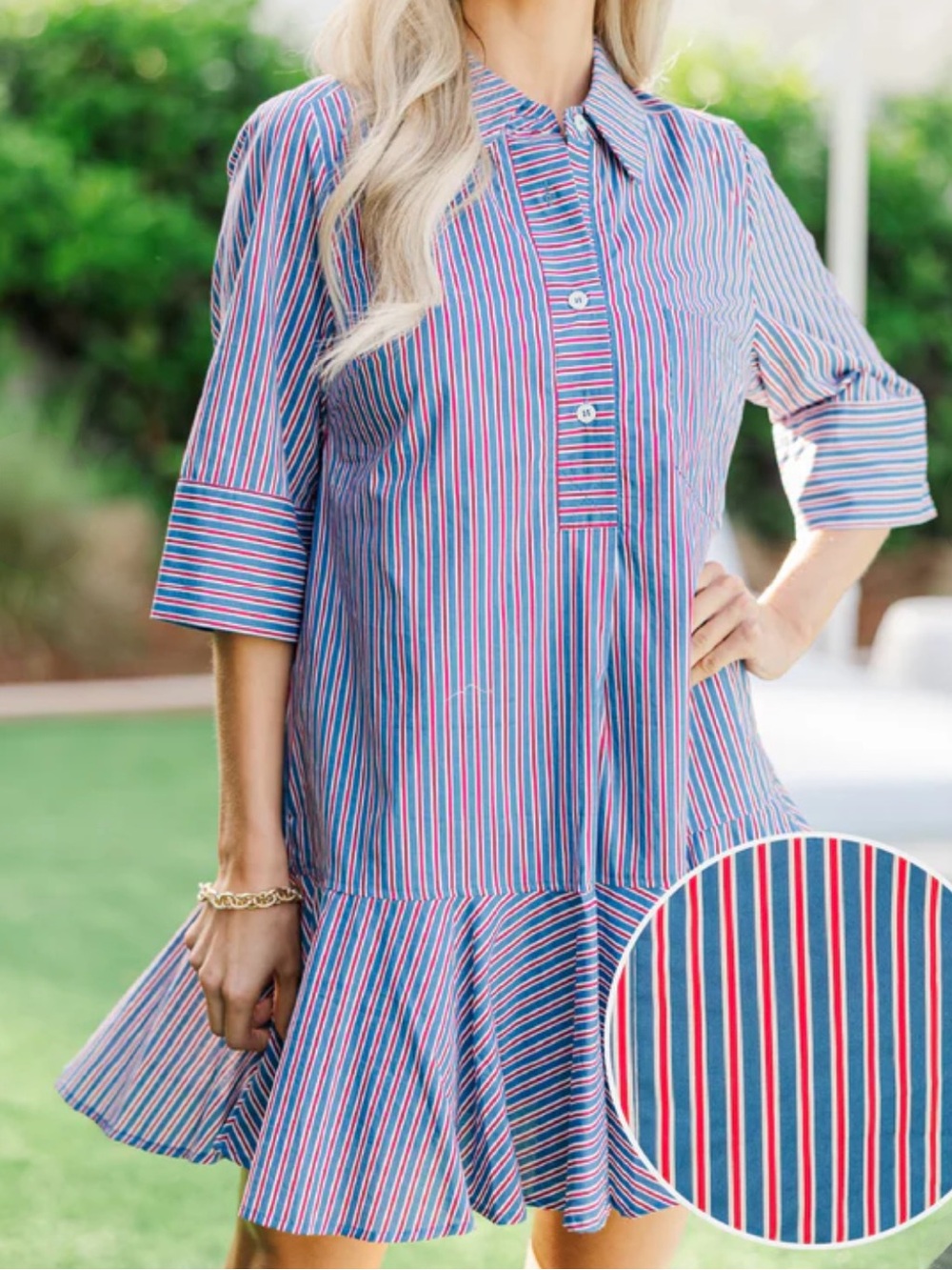 Shop the Mint The Genuine Navy Blue Red White Striped Dress Size Medium Chest